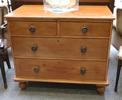 Lot 1348 - A Victorian Pine Three Height Chest of Drawers,...