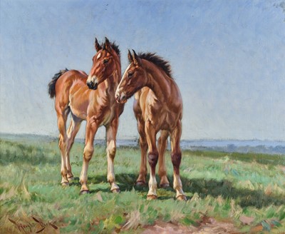 Lot 1042 - Wright Barker RBA (1864-1941) Two foals...