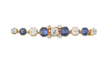 Lot 2172 - A Sapphire and Diamond Brooch five graduated...