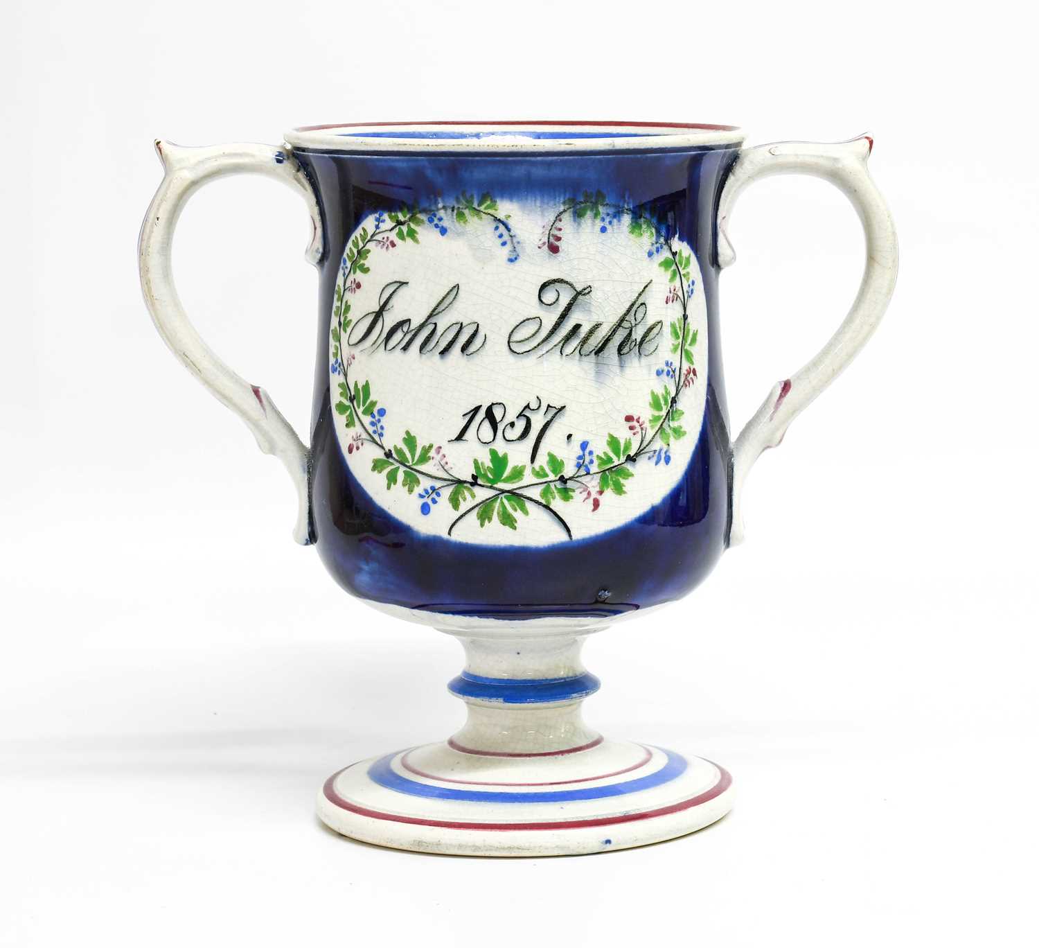 Lot 67 - A Documentary Pearlware Loving Cup, dated 1857,...