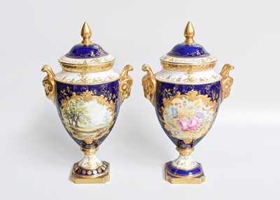 Lot 138 - Two Coalport Twin-Handled Vases and Covers,...