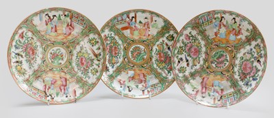 Lot 55 - Three Cantonese Porcelain Plates, 19th century,...