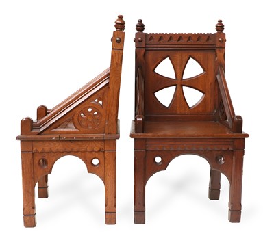 Lot 667 - A Pair of Victorian Gothic Revival Oak Hall...