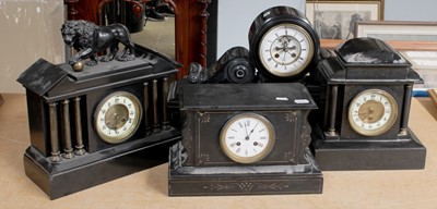 Lot 1364 - Three Victorian Black Slate Mantel Clocks and...