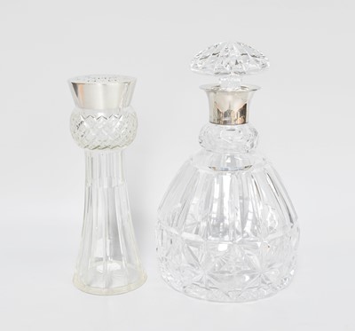 Lot 4 - Cut Glass Decanter, silver collar and a...