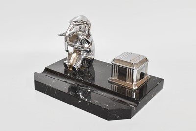 Lot 103 - An Art Deco Chrome Plated Inkwell, on marble...