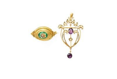 Lot 312 - An Edwardian Amethyst and Split Pearl Pendant,...