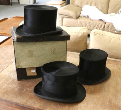 Lot 1106 - Three Black Silk Top Hats labelled Lincoln...