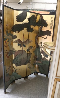 Lot 1362 - An Oriental Four Panel Dressing Screen, gilt...