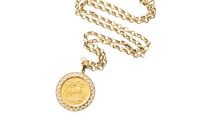 Lot 306 - A Sovereign Pendant on Chain, dated 1884, in a...