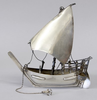 Lot 13 - A Silver Model of a Boat, Apparently Unmarked,...