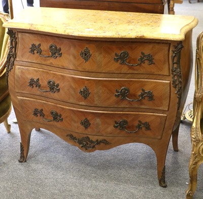 Lot 1330 - A French Kingwood and Marble Top Three Drawer...