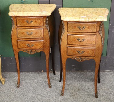 Lot 1335 - A Pair of French Style Kingwood Marble Topped...