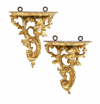 Lot 216 - A Pair of Giltwood and Gesso Wall Brackets, in...