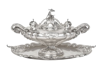 Lot 2292 - A Continental Silver Soup-Tureen, Cover and Stand