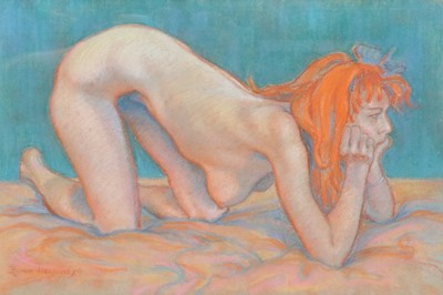 Lot 1023 - Byron Howard (b.1935) Nude study of a kneeling...