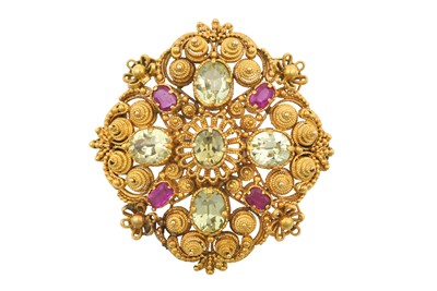 Lot 2395 - A Mid 19th Century Ruby and Chrysoberyl Brooch...