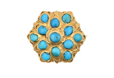 Lot 2344 - A Turquoise Brooch of stylised floral form,...