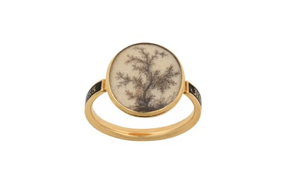 Lot 2334 - An Enamel Mourning Ring the oval glazed...