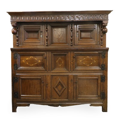 Lot 665 - A Joined Oak Court Cupboard, late 17th/early...