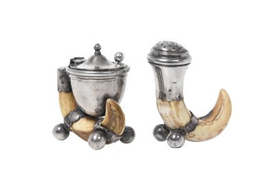 Lot 2323 - An Edward VII Silver-Mounted Boar-Tusk Pepperette and Mustard-Pot