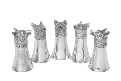 Lot 2367 - A Set of Five Elizabeth II Silver Stirrup-Cups