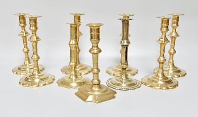 Lot 139 - Three Pairs of 18th Century Brass Candlesticks...