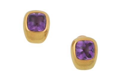 Lot 2352 - A Pair of 18 Carat Gold Amethyst Earrings, by...