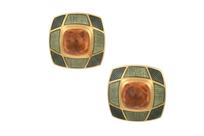 Lot 2355 - A Pair of Citrine and Enamel Earrings, by Leo...