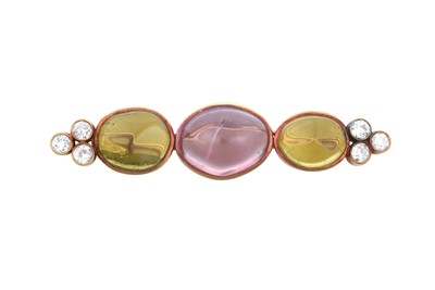 Lot 2211 - A Multi-Gem Set Brooch the oval cabochon pink...