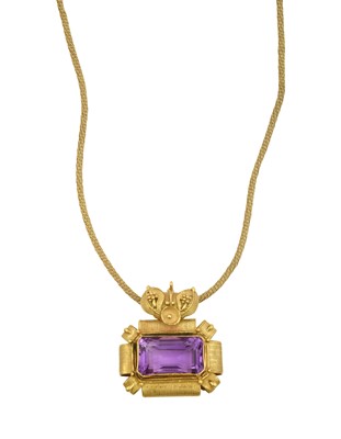 Lot 2392 - An Amethyst Pendant on Chain the emerald-cut...