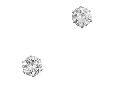 Lot 2230 - A Pair of Diamond Solitaire Earrings the round...