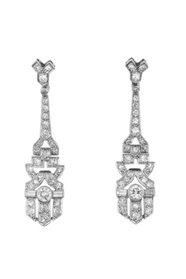 Lot 2231 - A Pair of Art Deco Diamond Drop Earrings a row...