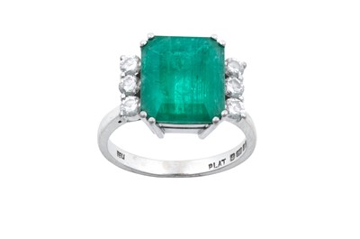 Lot 2293 - An 18 Carat White Gold Emerald and Diamond...