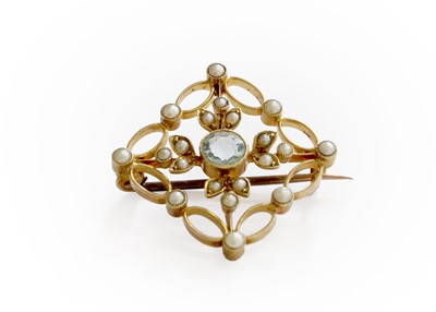 Lot 220 - An Aquamarine and Split Pearl Brooch, the...