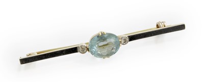 Lot 221 - An Aquamarine and Diamond Brooch, the oval cut...