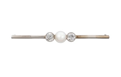 Lot 2251 - A Cultured Pearl and Diamond Bar Brooch the...