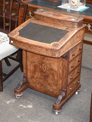 Lot 1278 - A Victorian Figured Walnut Davenport, with...