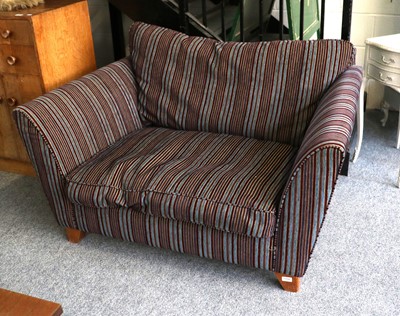 Lot 1198 - A Modern Loveseat, in striped upholstery with...