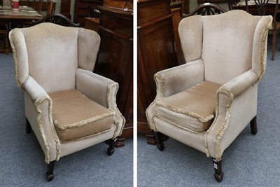 Lot 1349 - A Pair of Upholstered Wing Armchairs, of small...