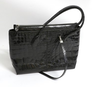 Lot 1033 - Tods Black Patent Leather Crocodile Look...