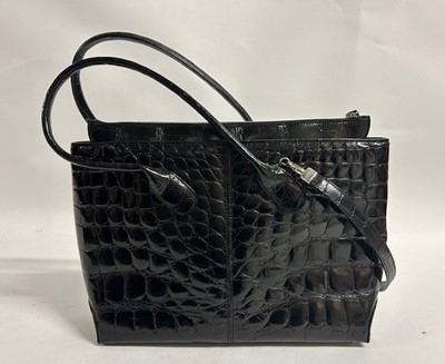 Lot 1033 - Tods Black Patent Leather Crocodile Look...