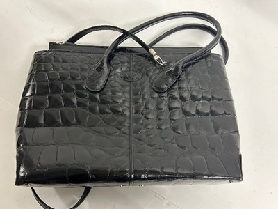 Lot 1033 - Tods Black Patent Leather Crocodile Look...