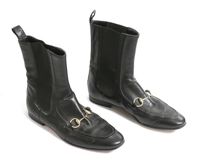 Lot 2109 - Gucci Black Leather and Elastic Ankle Boots,...