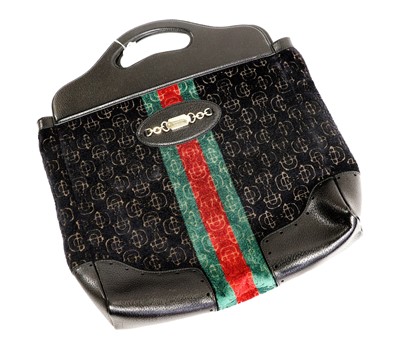 Lot 2102 - Gucci Black Velvet Punch Tote Bag with green...