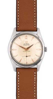 Lot 2425 - Cyma: A Stainless Steel Wristwatch, signed...