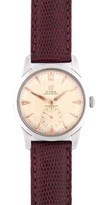 Lot 2428 - Cyma: A Stainless Steel Wristwatch, signed...