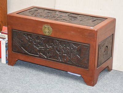 Lot 1305 - A Carved Camphor Wood Chest, decorated with...