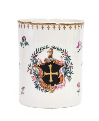 Lot 146 - A Chinese Porcelain Armorial Mug, Qianlong,...