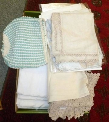 Lot 744 - Assorted white linen (some in original white packaging), silk and other scarves, academic robe, two